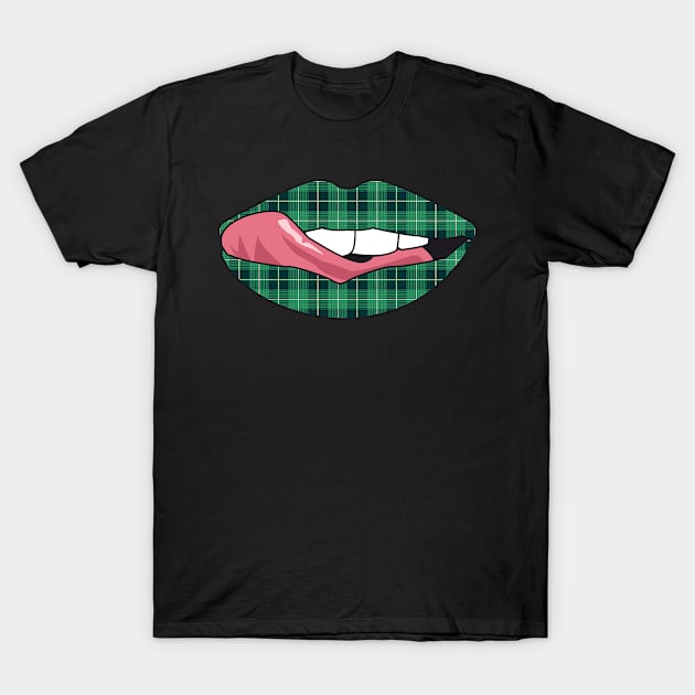 Vintage Lips Retro Style Tongue Tartan Flannel Pattern Celtic Irish Popart Gift T-Shirt by HypeProjecT